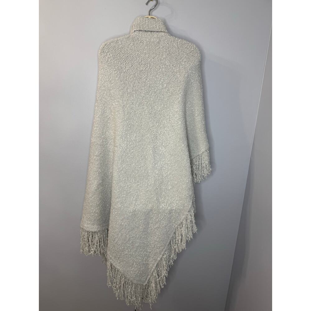 Ser.O.Ya Frost Poncho Wool Blend Fringe Hem Boho Silver Beige Women's XXS/XS - Picture 9 of 14